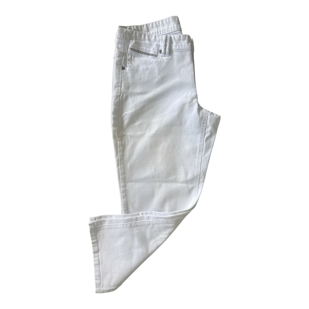 Cache Cropped Jeans Women 8 White Vintage Y2K Rhinestone Embellished Statement - Picture 4 of 10